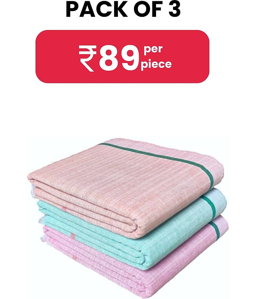 Mk weaves Cotton Self Design Below 300 -GSM Bath Towel ( Pack of 3 ) - Multicolor