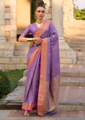 Soft Purple Woven Banarasi Soft Silk Saree