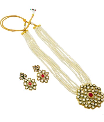 Jewar Mandi - Beige Brass Necklace Set ( Pack of 1 )