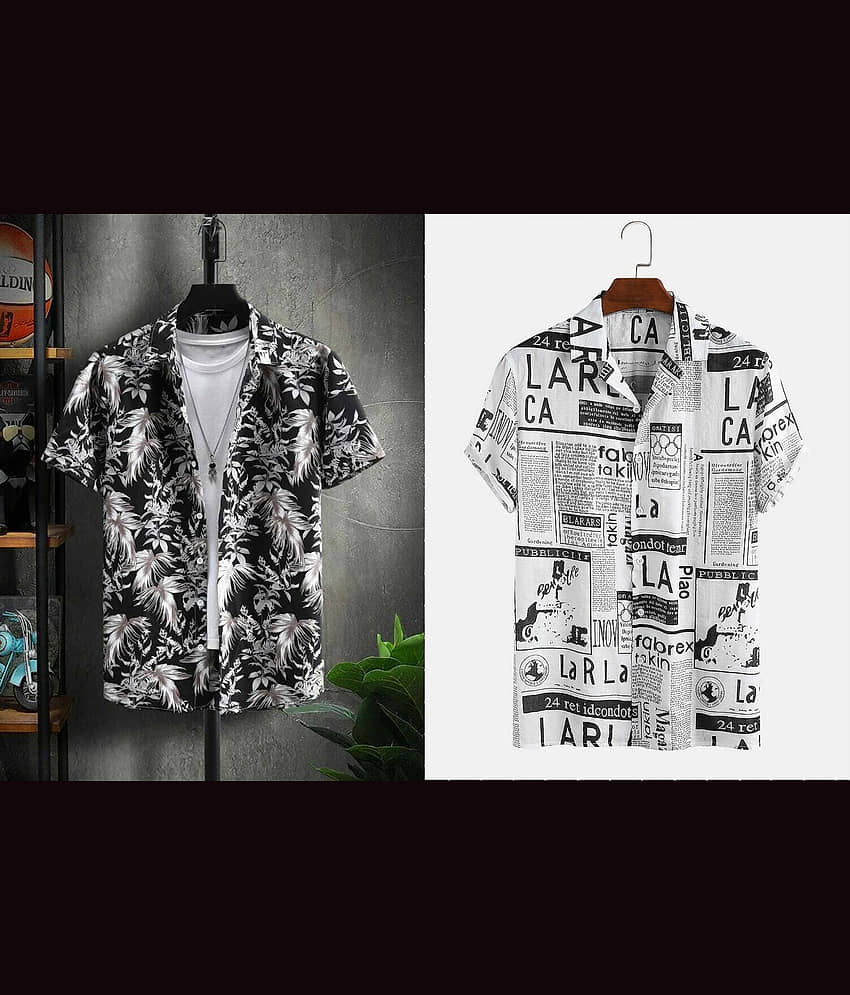 Qlonz store Elastane Regular Fit Printed Half Sleeves Men's Casual Shirt - Multi ( Pack of 2 )