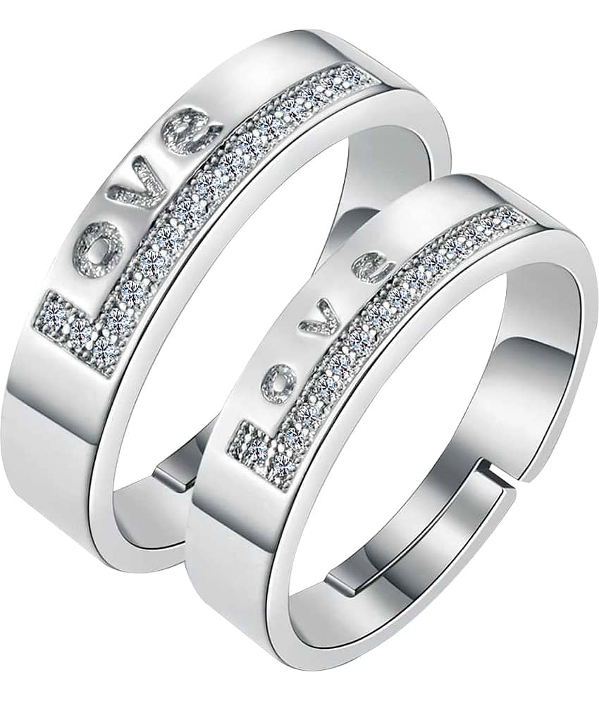 SILVERSHINE,silver plated ring simbol of love decorated of diamond adjustable couple ring for men and women.