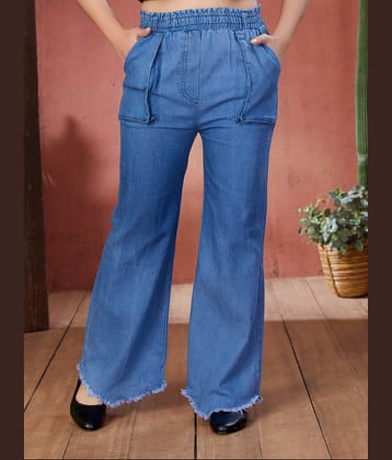 Aarika Girls Casual Wear Blue Colour Solid Denim Palazzo