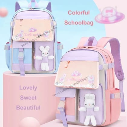 Cute Bunny Soft Toy Backpack for Small Primary School Kids with Multiple Zip Pockets and Anti-Theft Pocket-Pink