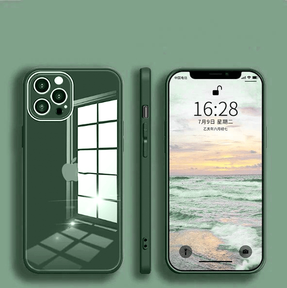 iPhone 14 Pro Aqua Square Tempered Glass Case-Dark Green