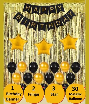 Black & Gold Happy Birthday Party Decoration Pack  (Set of 56)