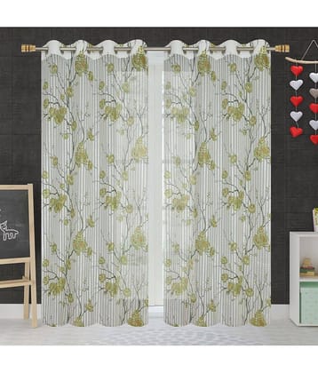 Homefab India Floral Transparent Eyelet Long Door Curtain 9ft (Pack of 2) - Brown