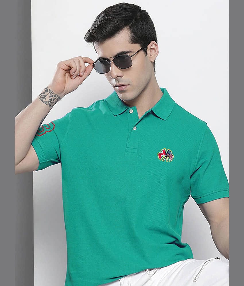 Merriment Pack of 1 Cotton Blend Regular Fit Solid Half Sleeves Men's Polo T Shirt ( Green )