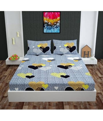 Neekshaa Cotton Abstract Fitted Fitted bedsheet with 2 Pillow Covers ( Double Bed ) - Gray