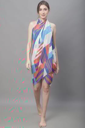 Blue Color Abstract Georgette Coverup Beachwear Sarong For Woman-ONESIZE