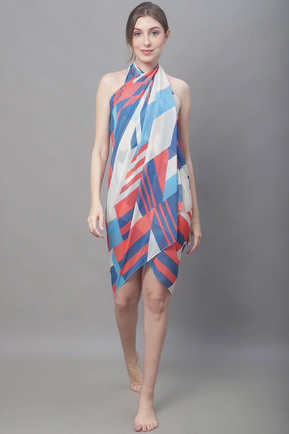 Blue Color Abstract Georgette Coverup Beachwear Sarong For Woman-ONESIZE