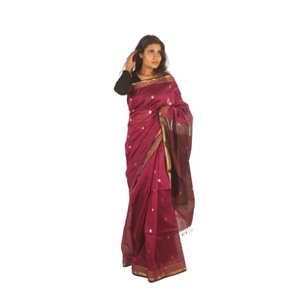 Wine Maroon Maheshwari Saree | Timeless Golden Elegance
