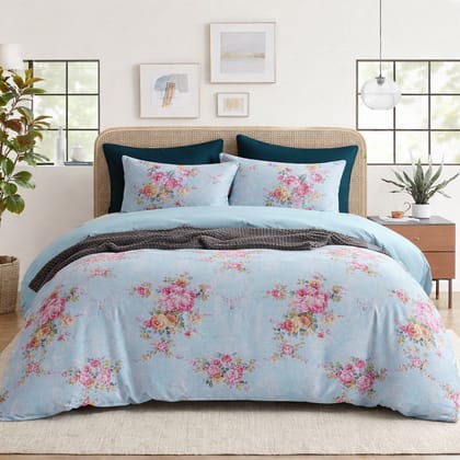 Blue Floral Bedsheet with 2 Pillow Covers – Queen Size (90 x 100 Inches) | Soft Cotton Bedsheet