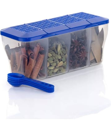 OFFYX 4 Partition Multipurpose Masala Condiment Vegetable Container PET Blue Utility Container ( Set of 1 )
