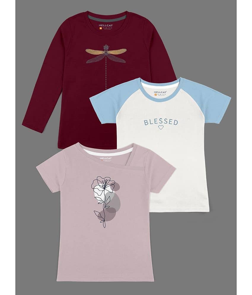HELLCAT Pack of 3 Girls Cotton Blend T-Shirt ( Multicolor )