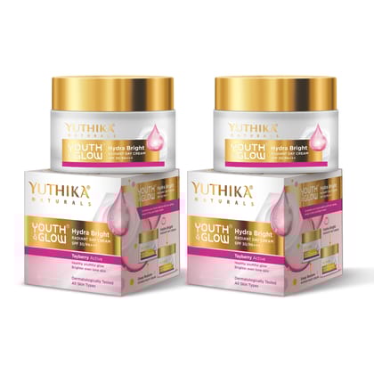 Yuthika Youth & Glow Hydra Bright Radiant Day Cream 25g Pack of 2, SPF30 PA+++ Dermatologically Tested, Tayberry Active Face Cream