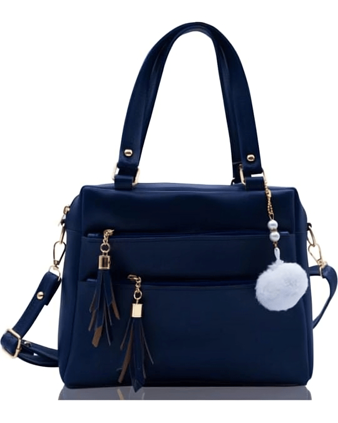 Chic Grey Handbag – Stylish Shoulder Bag with Tassels & Pom-Pom Charm for women