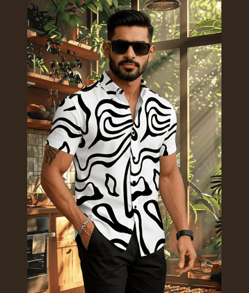 ARZ Poly Cotton Slim Fit Printed Half Sleeves Men's Casual Shirt - White ( Pack of 1 )