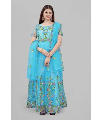 JULEE - Turquoise Anarkali Net Women's Semi Stitched Ethnic Gown ( Pack of 1 )
