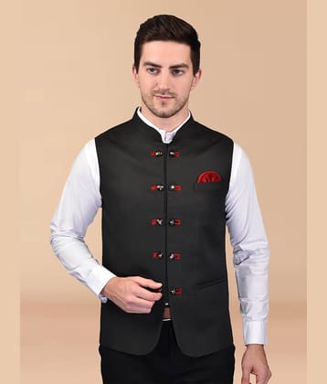 PRINTCULTR Black Cotton Blend Men's Nehru Jacket ( Pack of 1 )