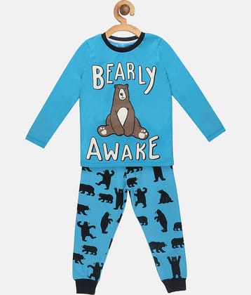 Lazy Shark Pack of 1 Boys Cotton Blend Nightsuit Set ( Turquoise )