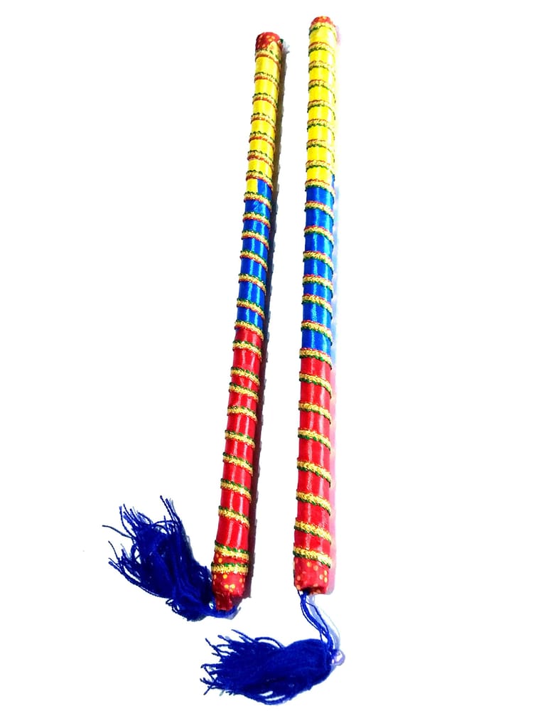 Nawani Navratri dandiya Specially Material of dandiya is Wooden, Decorated with Multi Color shatan Ribbon (1 Pair) Size- 38 cm - Pooja Needs | Buy online on ZillyBuy