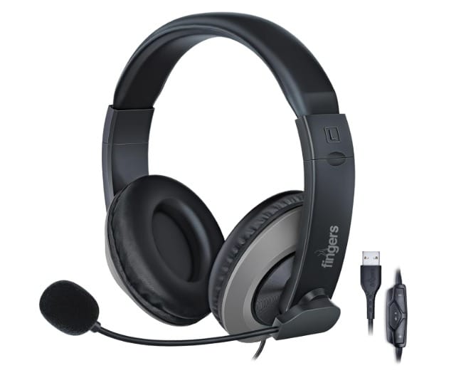FINGERS USB-Meet H2 Wired Headphones with Mic (USB Plug & Play, 40 mm Drivers, Noise-Isolating Mic, Lightweight & Comfortable Fit)  Rich Black
