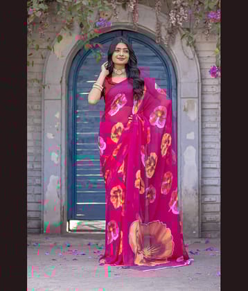 LEELAVATI Chiffon Printed Regular Saree With Unstitched Blouse Piece ( Pink )