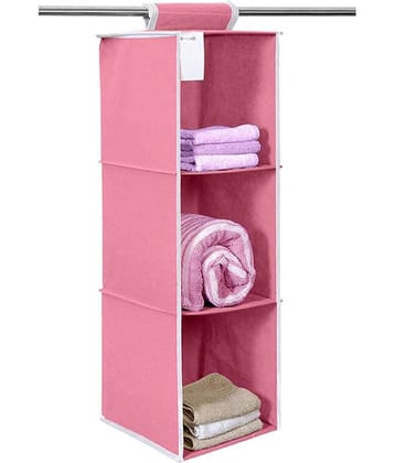 PrettyKrafts 3 Tiers/Shelves Clothes Hanging Organizer, almirah wardrobe for Regular Garments, Shoes Storage Cupboard, Hanger Bag