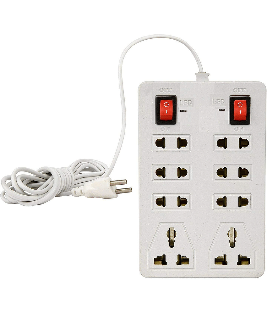 SOYEN 8 Socket Extension Cord With Individual Switches FUSE Led Indicator (White Socket Extension Board