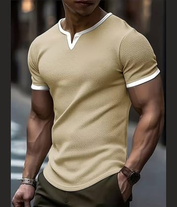 RodZen Men Cotton Blend Regular Fit Solid T-Shirt ( Khaki )