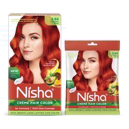 Nisha Creme Hair Color Combo Pack 5.64 Copper Red (120g Box & 40g Pouch), Ammonia Free Permanent Hair Colour
