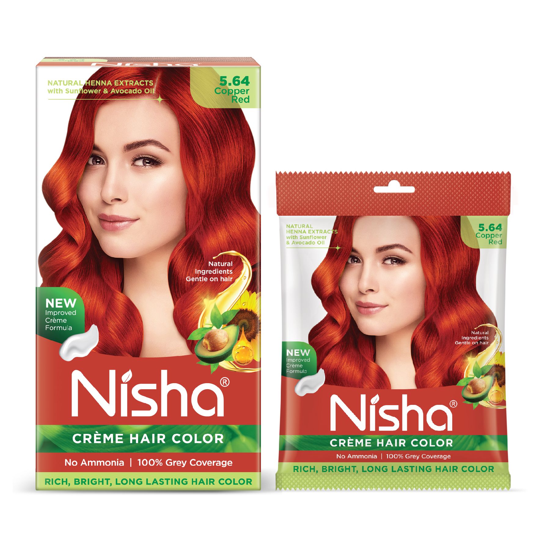 Nisha Creme Hair Color Combo Pack 5.64 Copper Red (120g Box & 40g Pouch), Ammonia Free Permanent Hair Colour