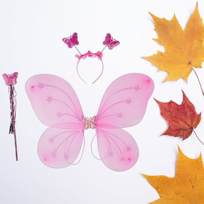Baby Girl's Fairy Nylon Butterfly Wings Costume: Includes Butterfly Fairy Angel Wings, Wand, and Hairband - Multi-Color - Perfect for Parties (1pc)
