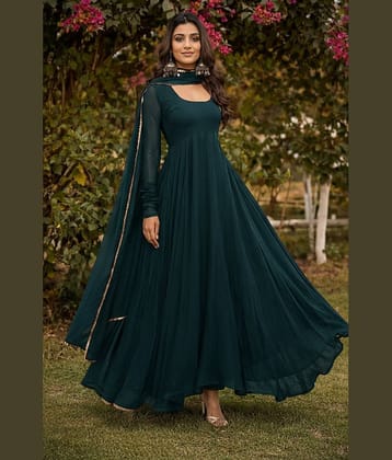 Femvy Women's Georgette Stitched Anarkali Ethnic Gown With Dupatta