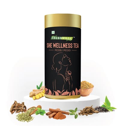 Freshville She Wellness Tea for PCOS and PCOD Support 1 Month Pack 100gram