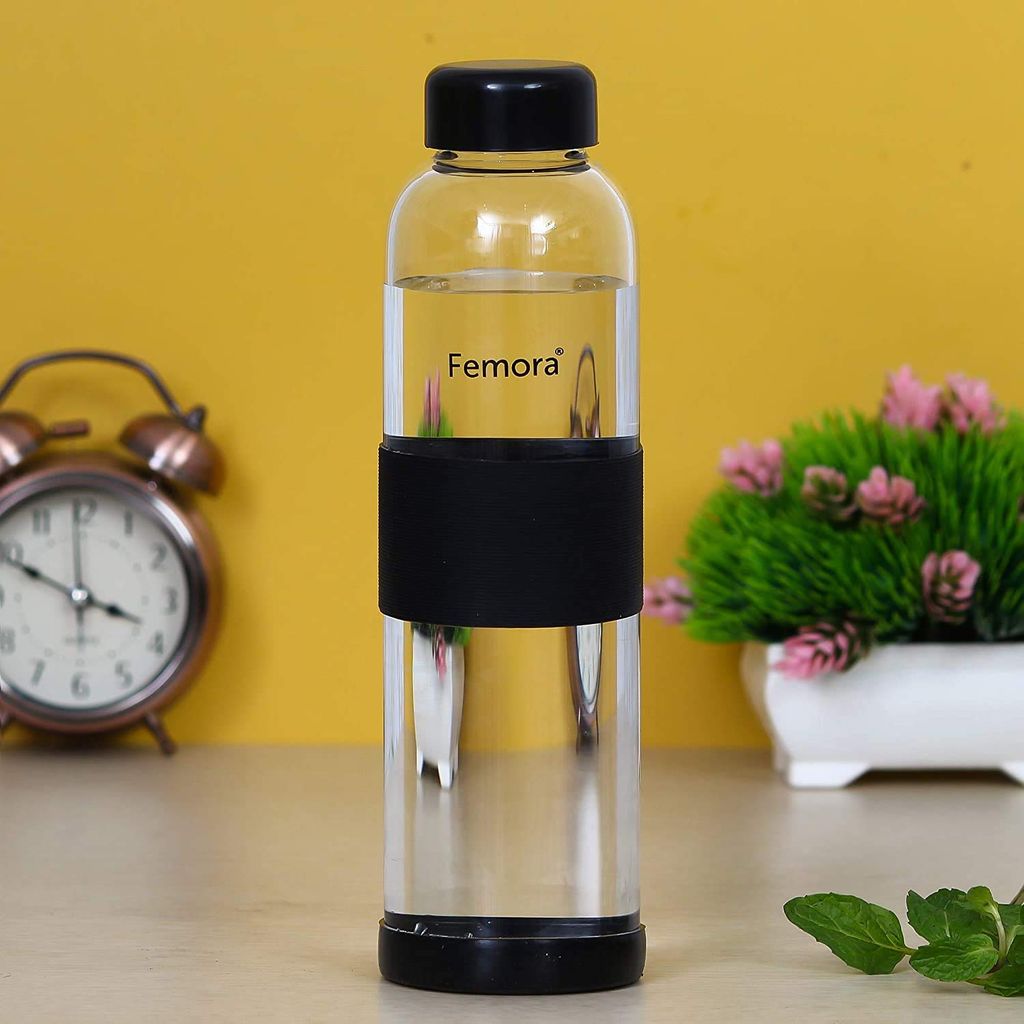 Femora Borosilicate Glass Silicone Grip Fridge Bottle - 400 ML, Set of 2