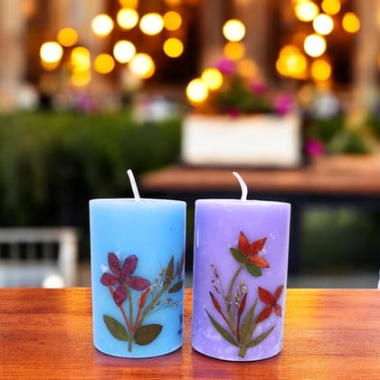 Vanilla and Lavender Scented Eco-friendly Soy Wax Pillar Candles-Set of 2 - Rose