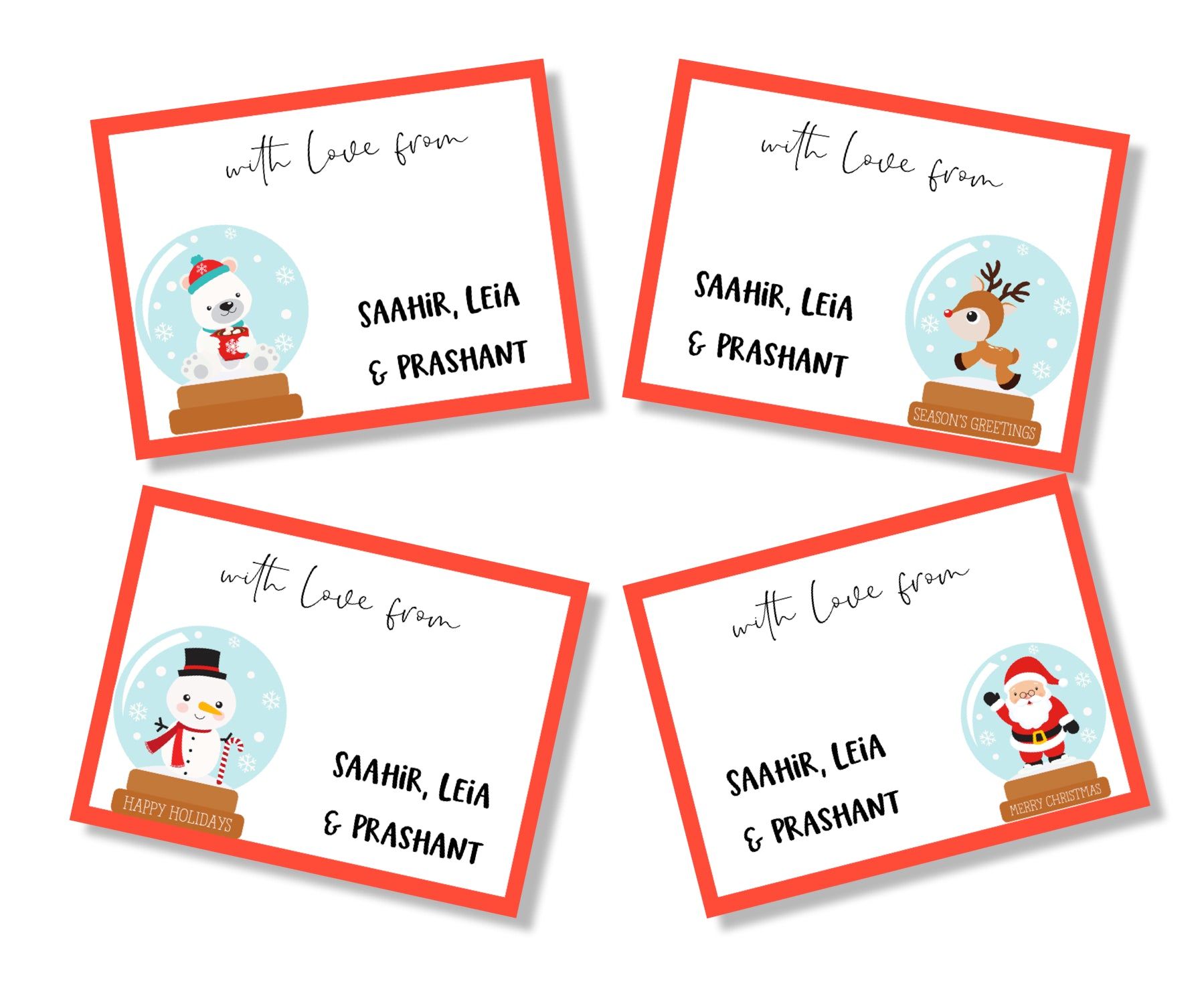 Gift Cards - Snow Globes-4" x 3" in  - 16 cards