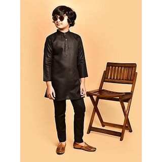 PrintCultr Boys Festive & Party Kurta and Pyjama Set (Black)