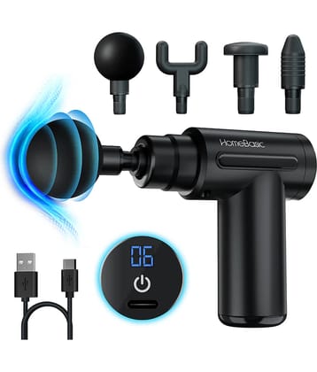 HOMEBASIC Muscle Mate Gun Massager For Full Body Pain Relief | 4 Massage Heads,6 Speeds | 3600mAh USB-C Rechargeable Battery | Handheld Deep Tissue Massager for Neck Shoulders Back Feet | For Unisex (GREY)