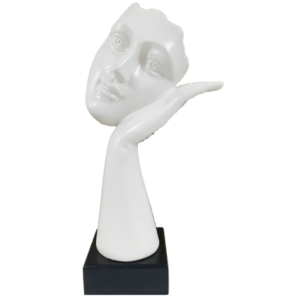 Abstract Woman Face Statue Resting on Hand Table Ascent H 31.5 cm-Poly Resin