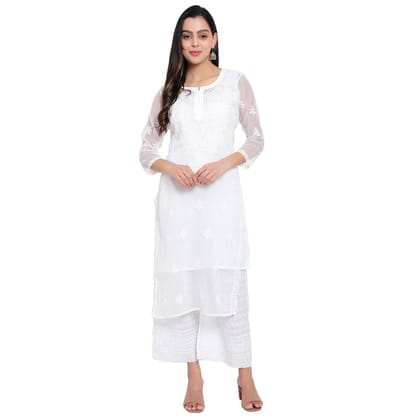 MRS RIGHT CHIKANKARI EMBROIDERED WHITE KURTI WITH WHITE PALAZZO SET FOR WOMEN AND GIRLS