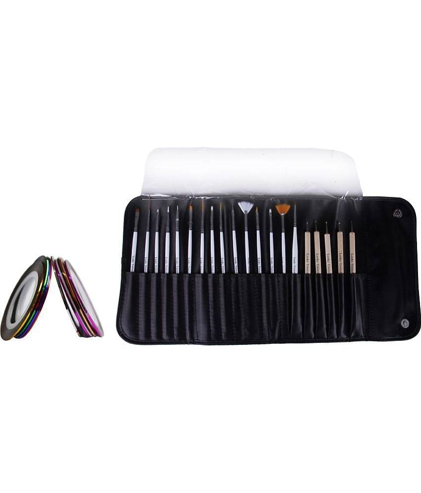 Looks United 15 Nail Art Brush, 5 Dotting Tool, 10 Striping Tape Roll With Carry Case ( Pack of 30)