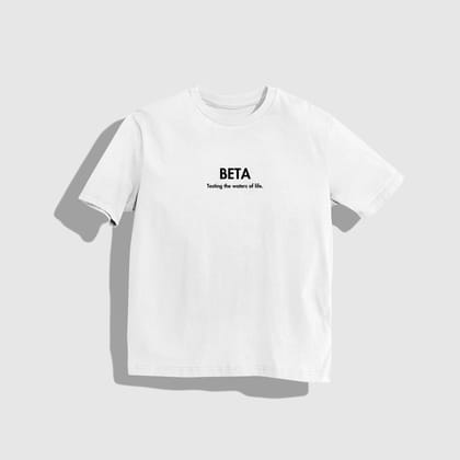 BETA T-Shirt - Round Neck Drop Shoulder Graphic Printed Oversized Cotton T-shirt-S / White