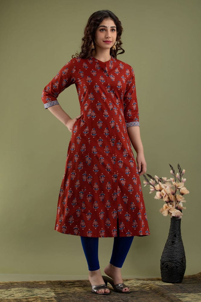 Flattering Multi Colored Casual Printed Cotton Kurti-S-36