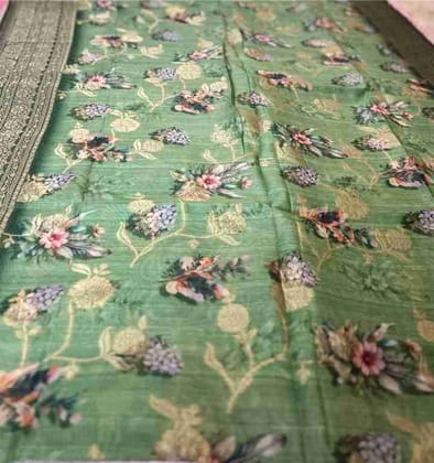 Mint Green Digital Floral Organza