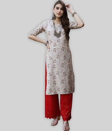 7Threads Crepe Printed Straight Women's Kurti - Beige ( Pack of 1 )