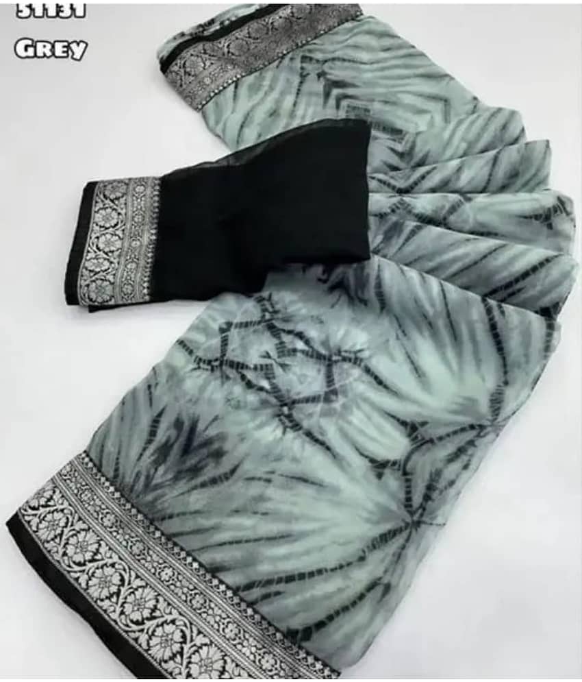 Gullak Georgette Printed Regular Saree With Unstitched Blouse Piece ( Black )