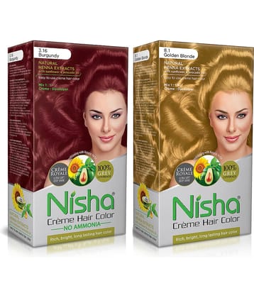 Nisha Creme Hair Color Combo Pack Burgundy and Golden Blonde - 120g, Long Lasting Permanent Hair Colour for Women & Men