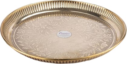 Aatm Pure Brass Pooja Thali Plate - Handcrafted 7-Inch Flower-Embossed Puja Plate - Traditional Aarti Thali for Rituals, Gifting and Home Décor